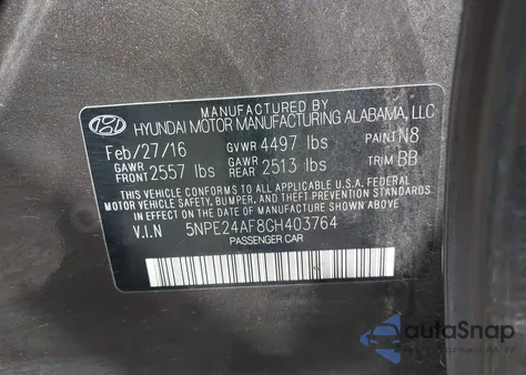 2016 Hyundai Sonata Se из США, поврежденный, VIN 5NPE24AF8GH403764